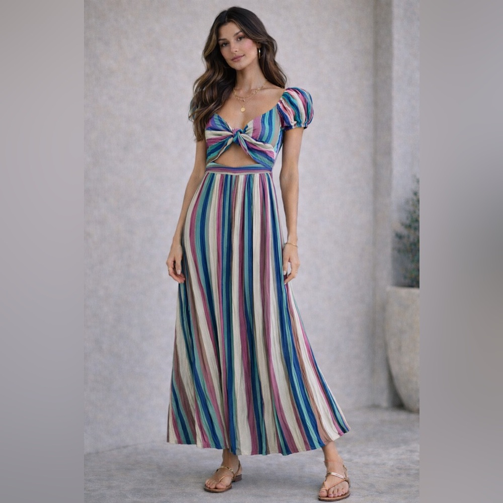Free People Striped Tie-Front Midi Dress Small